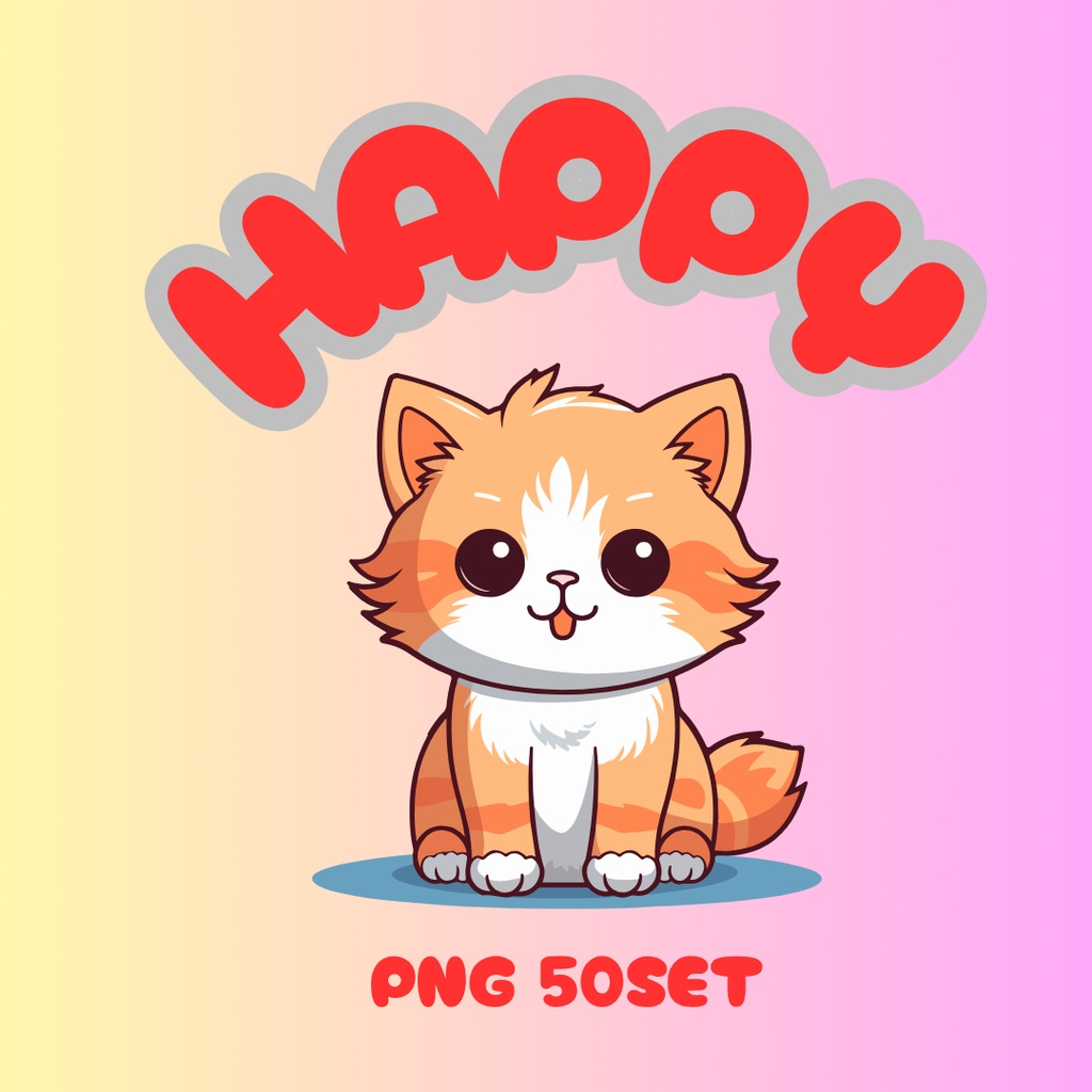 Fuwafuwa　Cat　Stickers　50　PNG　set