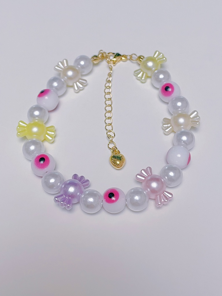 目玉とキャンディブレスレット(ピンク)
