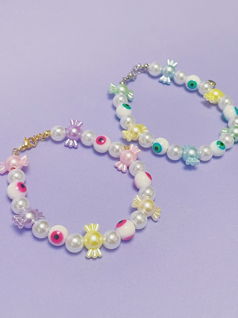目玉とキャンディブレスレット(ピンク)