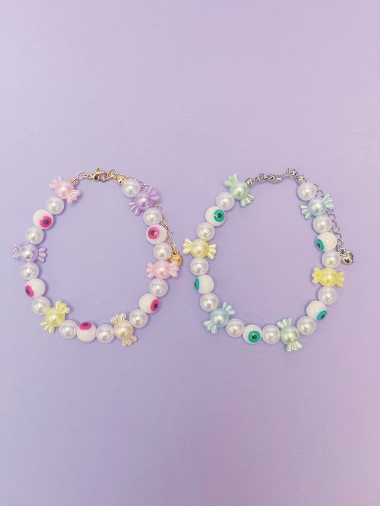 目玉とキャンディブレスレット(ピンク)