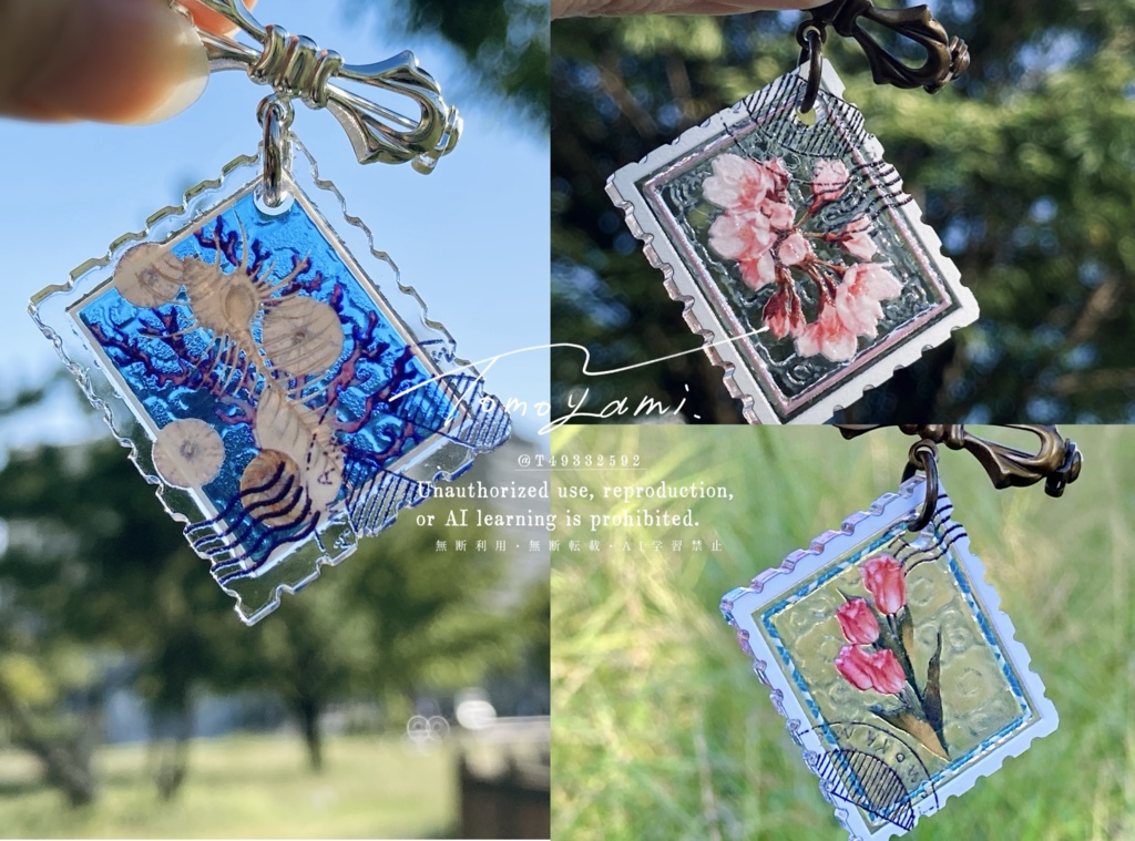 透明切手【アクリルブローチ】