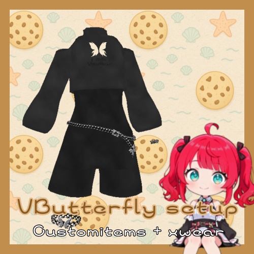 【 Vroid / Xwear 】Butterfly set + Hair Accesories  バーチャルバタフライセットアップ + 髪飾り