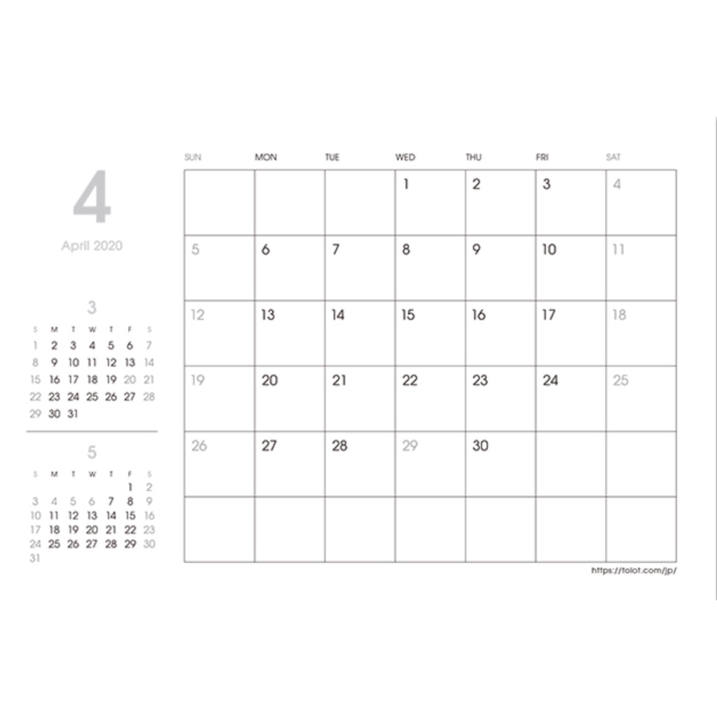 旅猫カレンダー2020 卓上 4月始まり