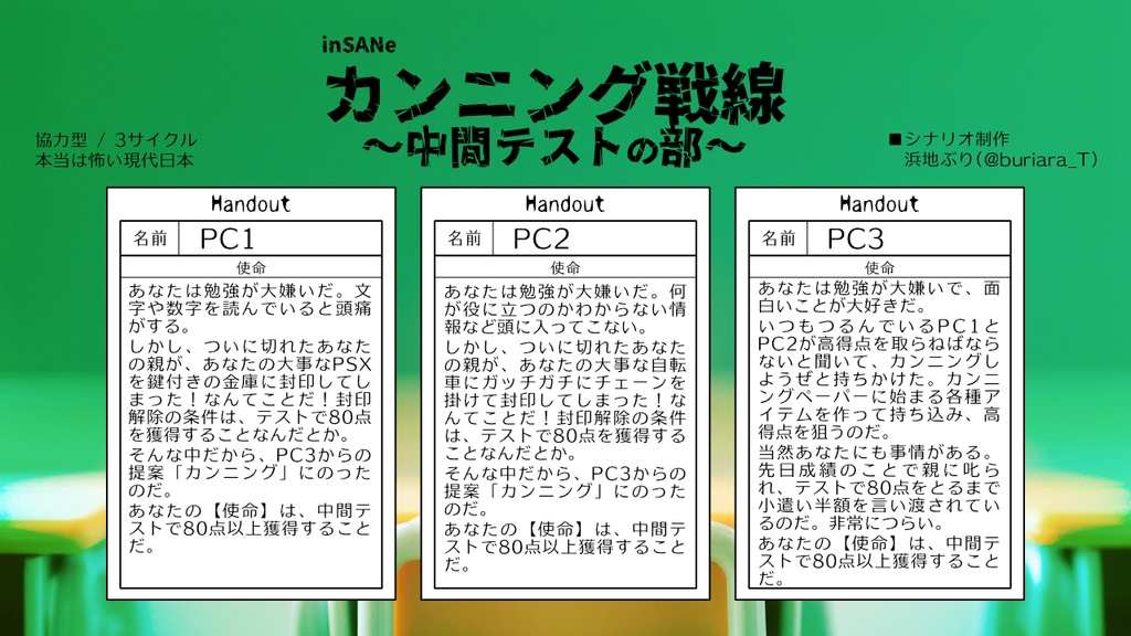 inSANeシナリオ集「カンニング戦線」