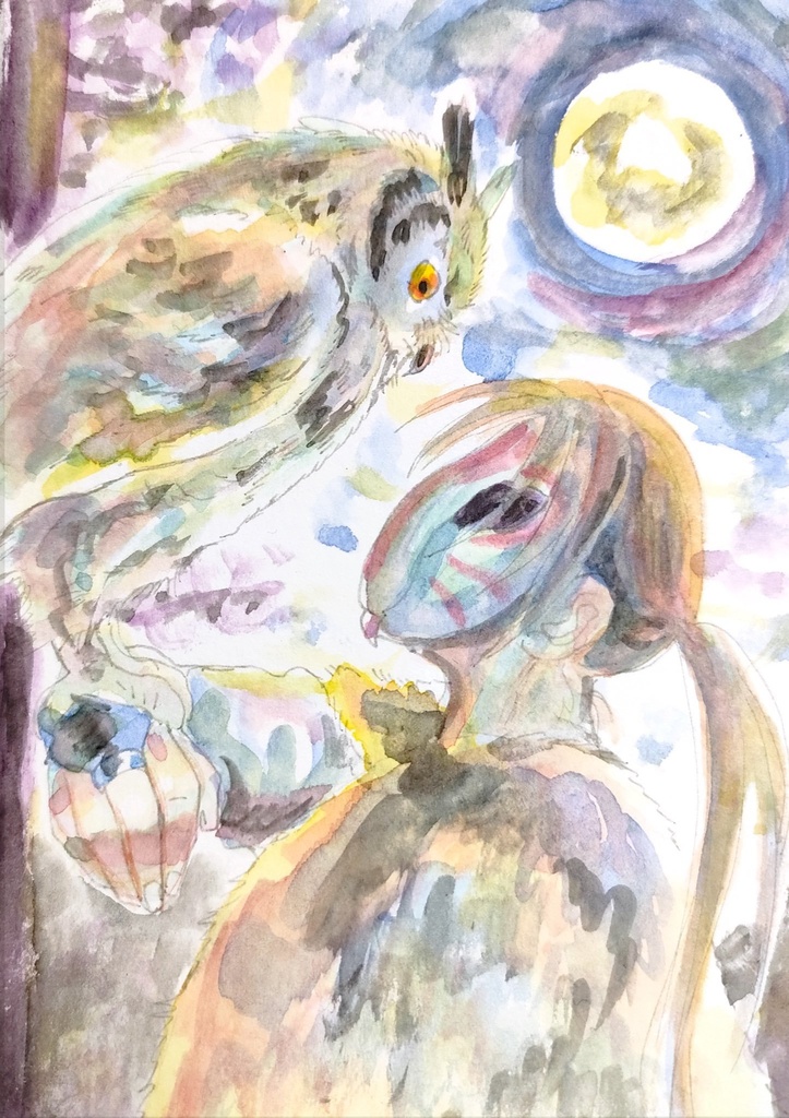 額装L判原画『梟と山守』