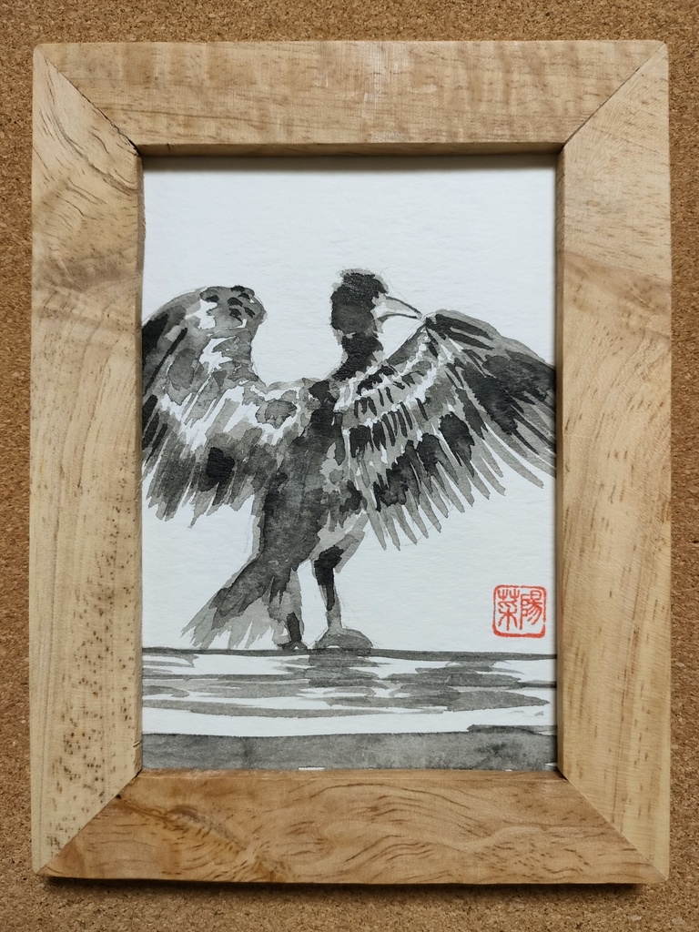 『鵜』額装L判原画