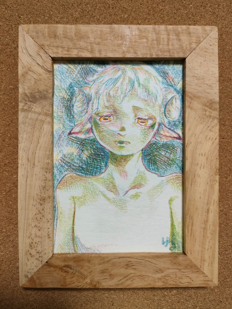 額装色鉛筆画5『羊の悪魔』