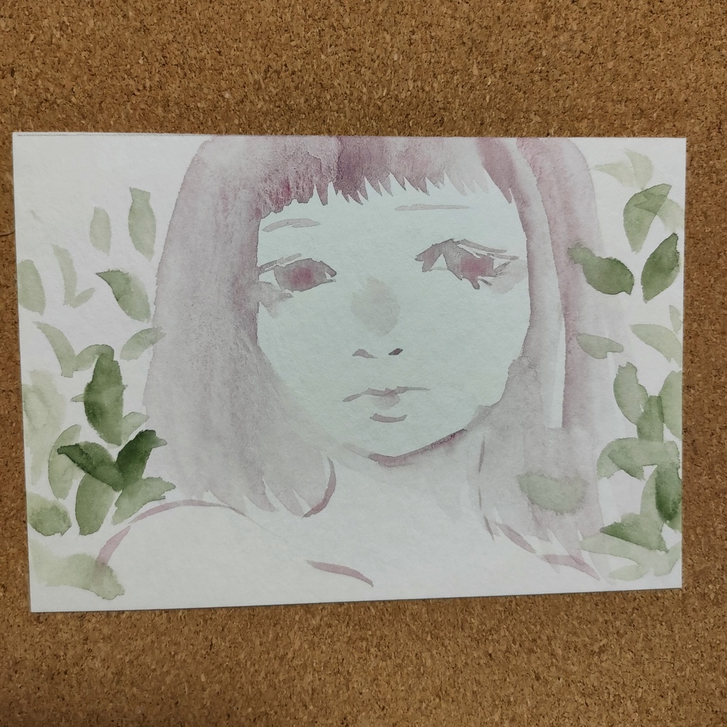 ドローイング 葉と少女