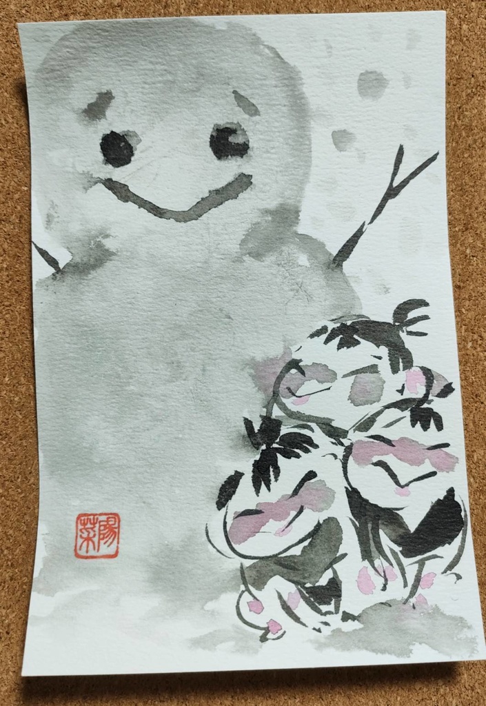もち太と雪だるま
