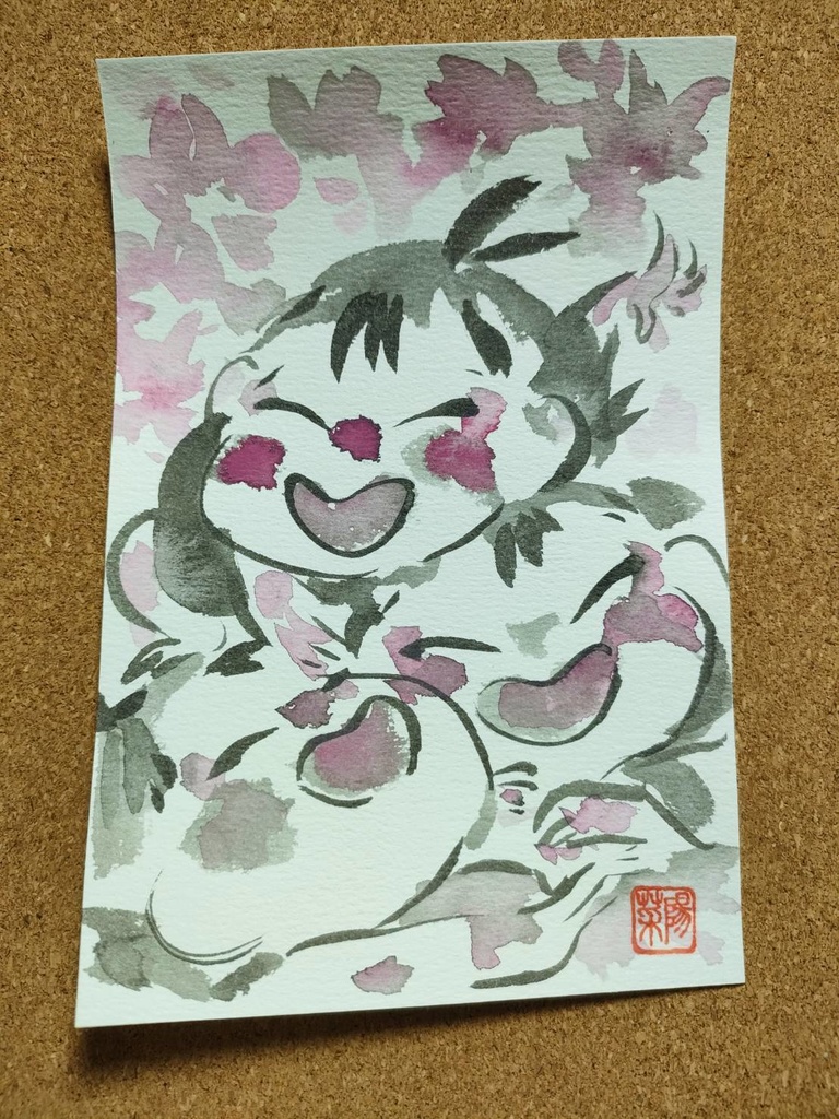 桜にはしゃぐもち太たち