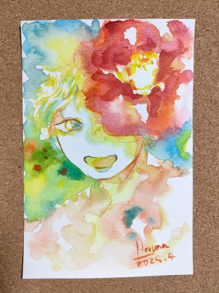 水彩画原画『したたる椿』