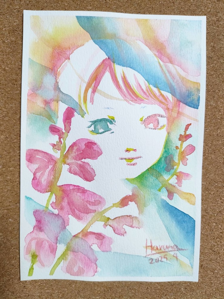 水彩画原画『流れる絵具』
