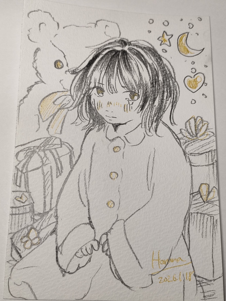 鉛筆×ラメペン原画