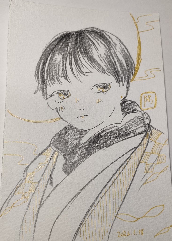 鉛筆×ラメペン原画