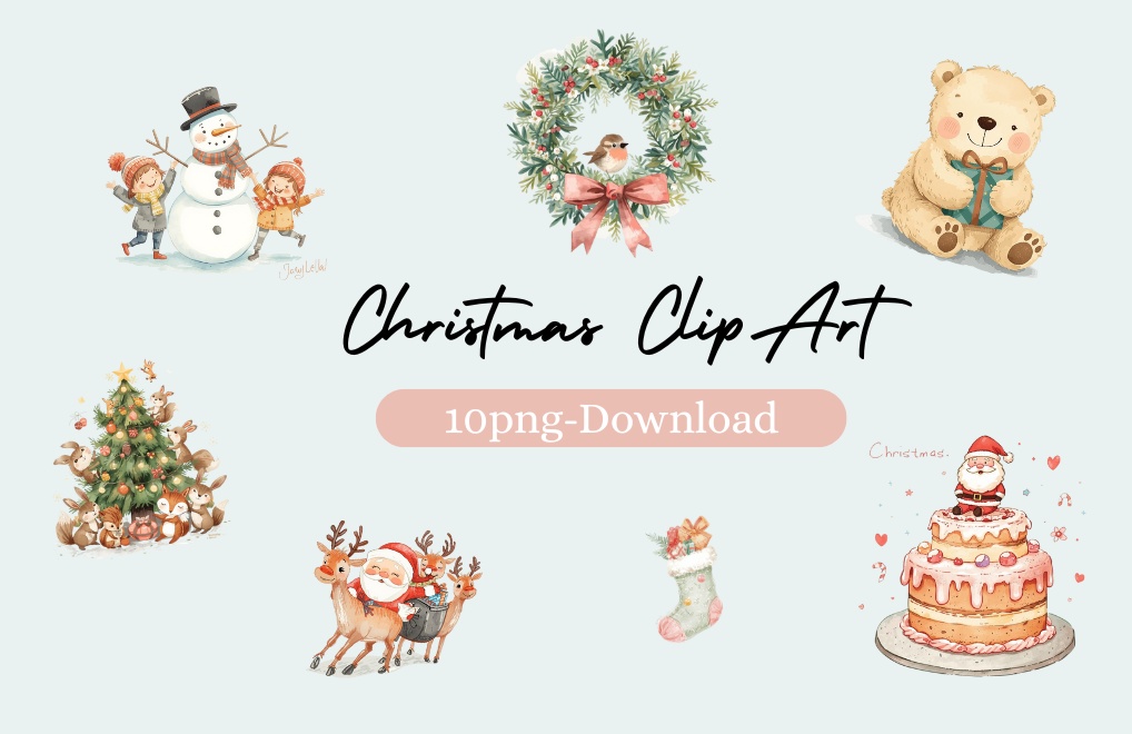 ほっこり手描きクリスマス イラスト素材10点セット（PNG形式）