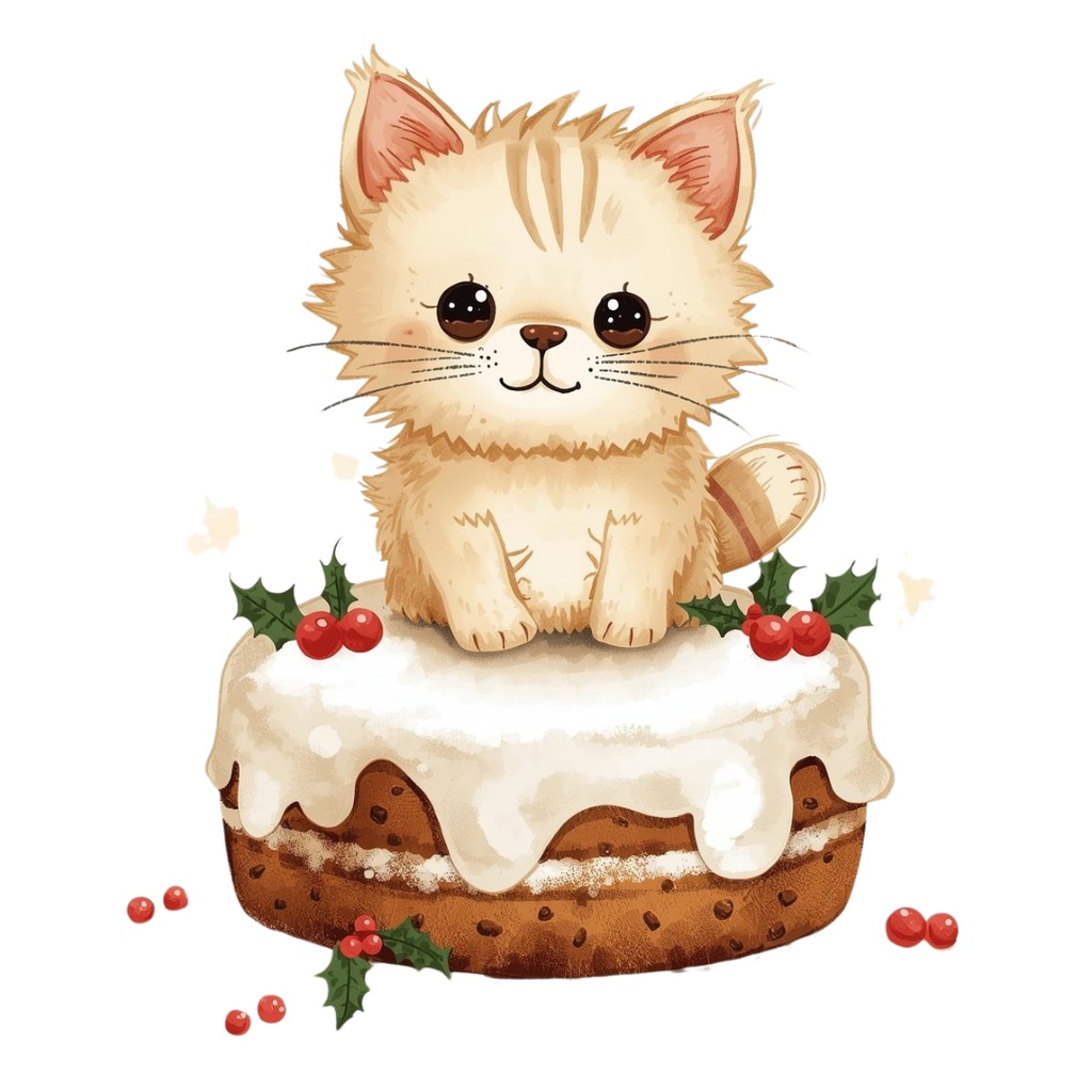 ゆるねこクリスマス|手書き風ぬいぐるみ猫のゆるカワPNGクリップアート12セット(PNG形式背景透過)