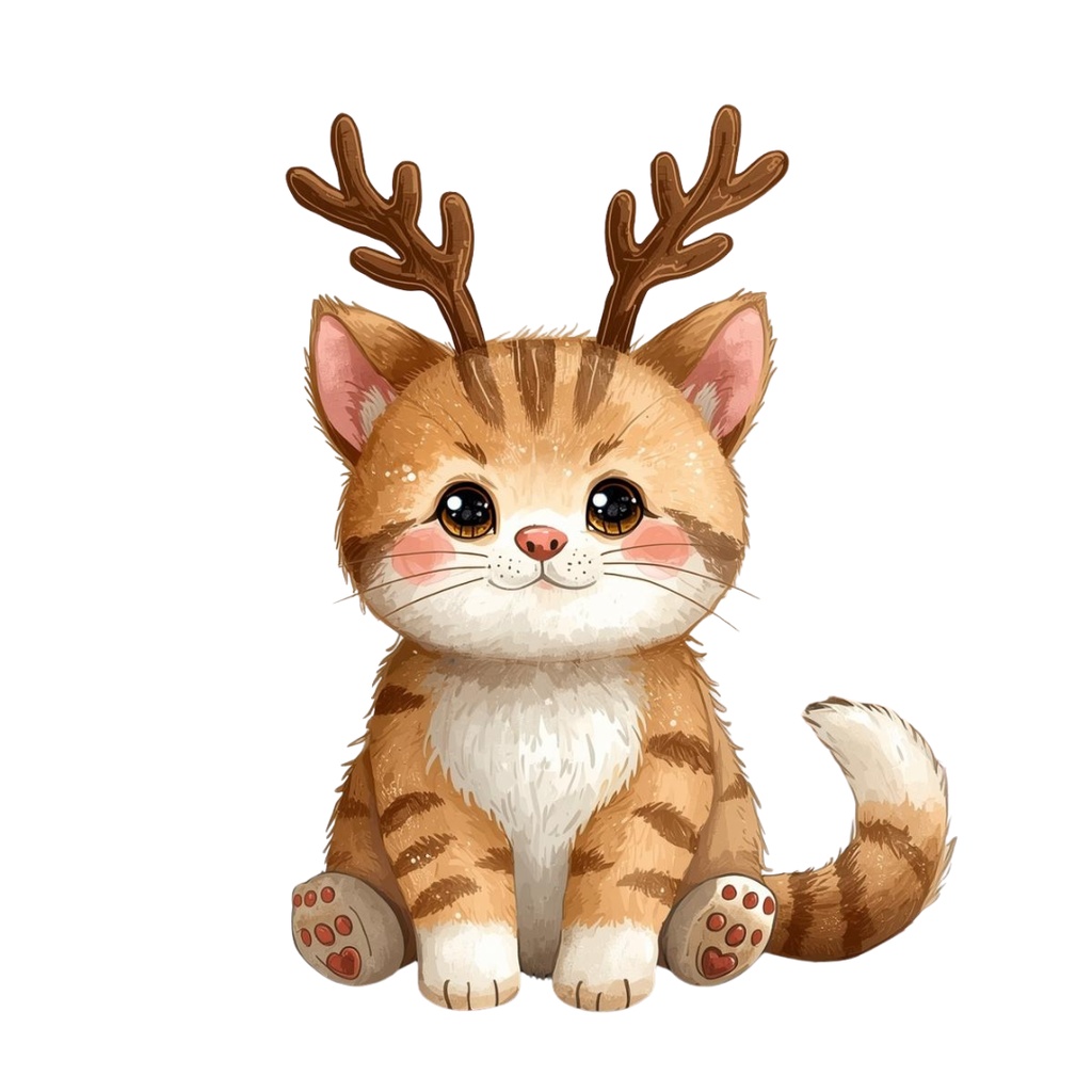 ゆるねこクリスマス|手書き風ぬいぐるみ猫のゆるカワPNGクリップアート12セット(PNG形式背景透過)