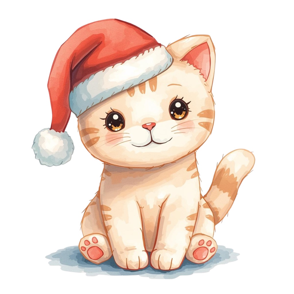 ゆるねこクリスマス|手書き風ぬいぐるみ猫のゆるカワPNGクリップアート12セット(PNG形式背景透過)