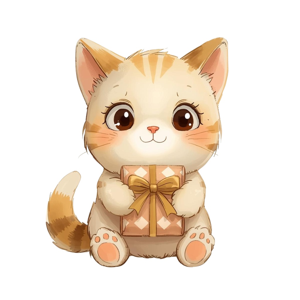 ゆるねこクリスマス|手書き風ぬいぐるみ猫のゆるカワPNGクリップアート12セット(PNG形式背景透過)