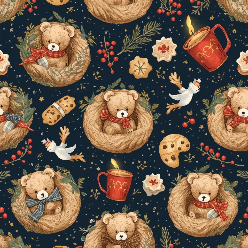 くまさんのティータイムクリスマスのデジタルペーパー