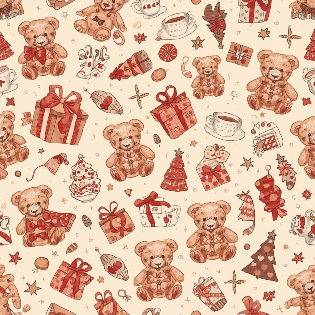 くまさんのクリスマスティーパーティーデジタルペーパー