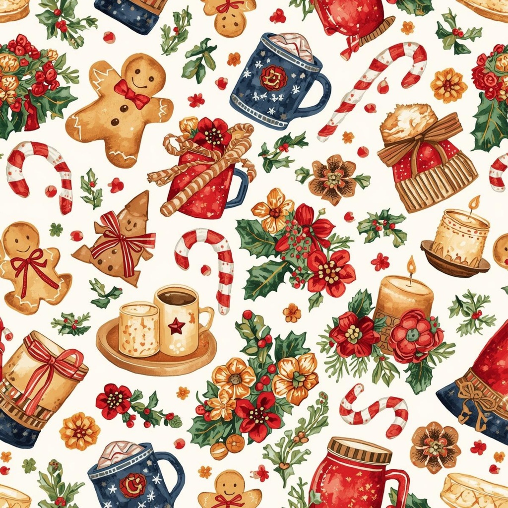 ジンジャークッキーとキャンドルのぬくもりクリスマスデジタルペーパー