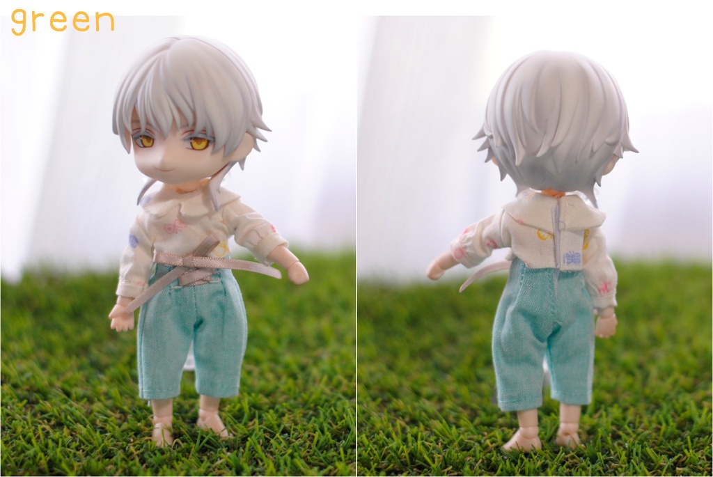 フラットカラーブラウスとレースアップパンツのセット