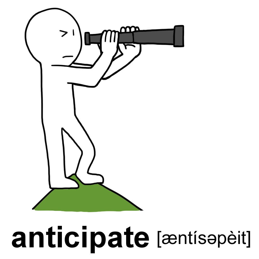 英単語「anticipate」の高解像度イラスト＋文字なし版