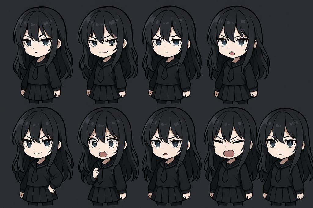 【商用利用可】ダーク系ゴシック少女・デフォルメ素材パック(19種セット)