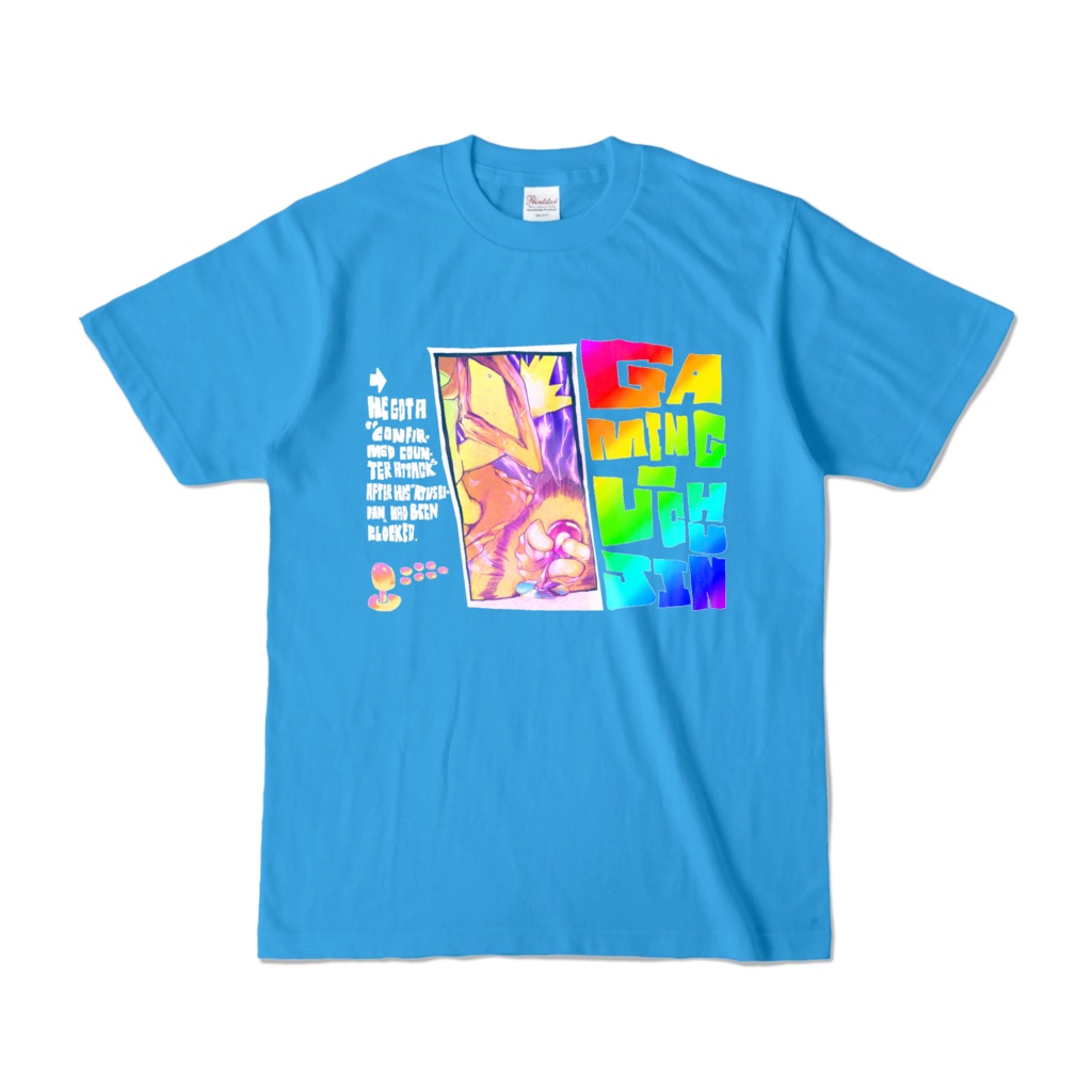 【ゲーミングうちゅうじんＴシャツ】『何ィー！！』(ターコイズ/デニム)