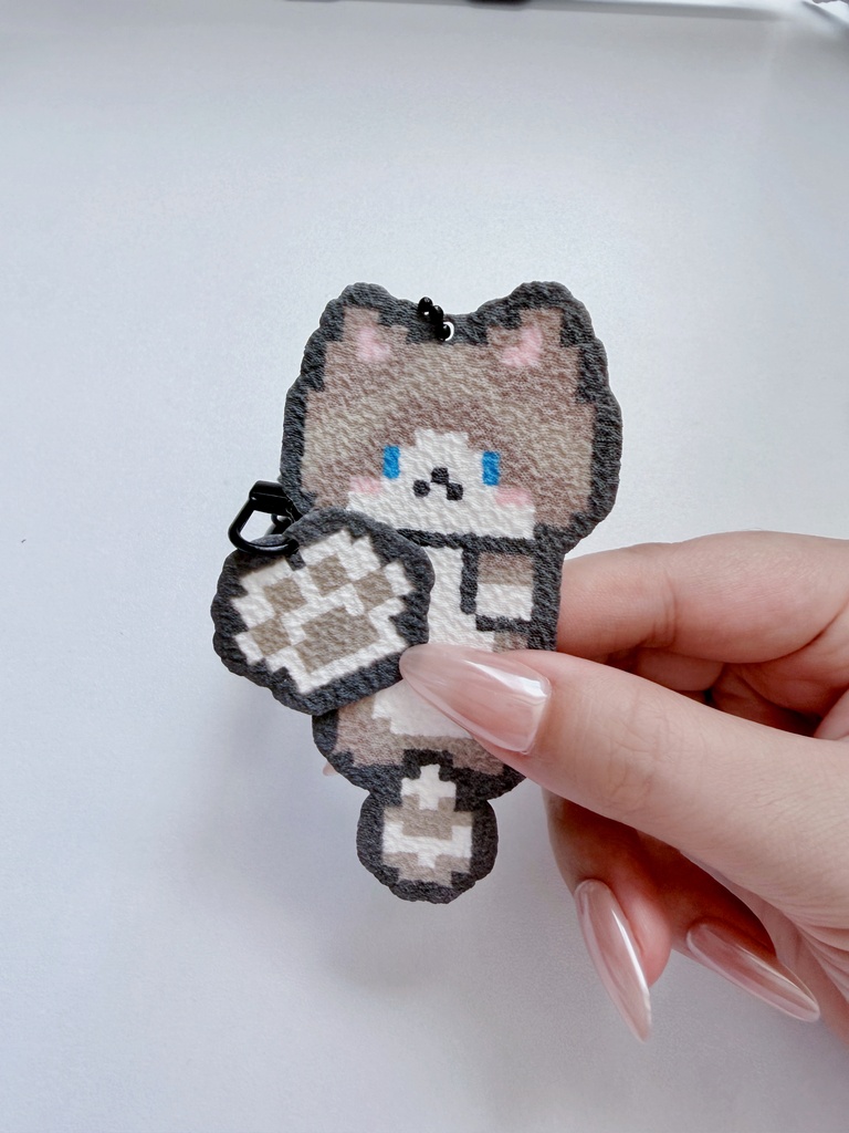 【アイロンビーズ・クロスステッチ図案】ゆらゆら可愛い!猫のキーホルダー&ミニ肉球 8種セット(色番号・個数つき) / ドット絵データ