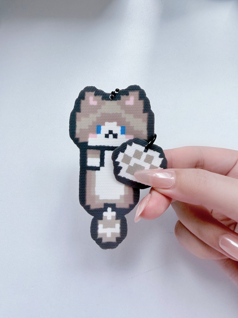 【アイロンビーズ・クロスステッチ図案】ゆらゆら可愛い!猫のキーホルダー&ミニ肉球 8種セット(色番号・個数つき) / ドット絵データ