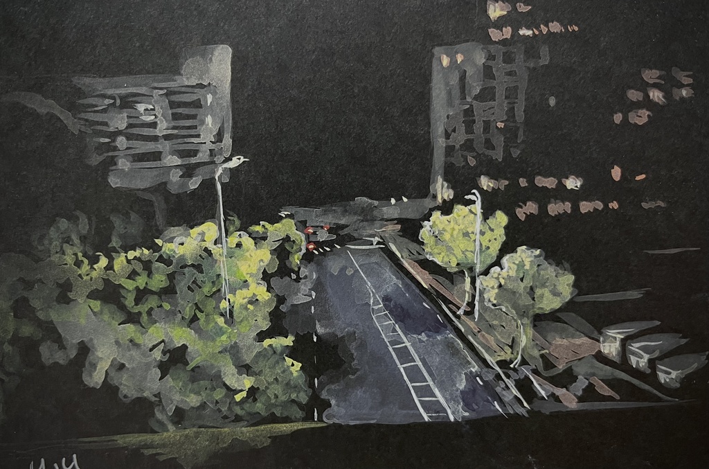 額付き水彩原画〈自暴自棄になった夜に〉/はがきサイズ