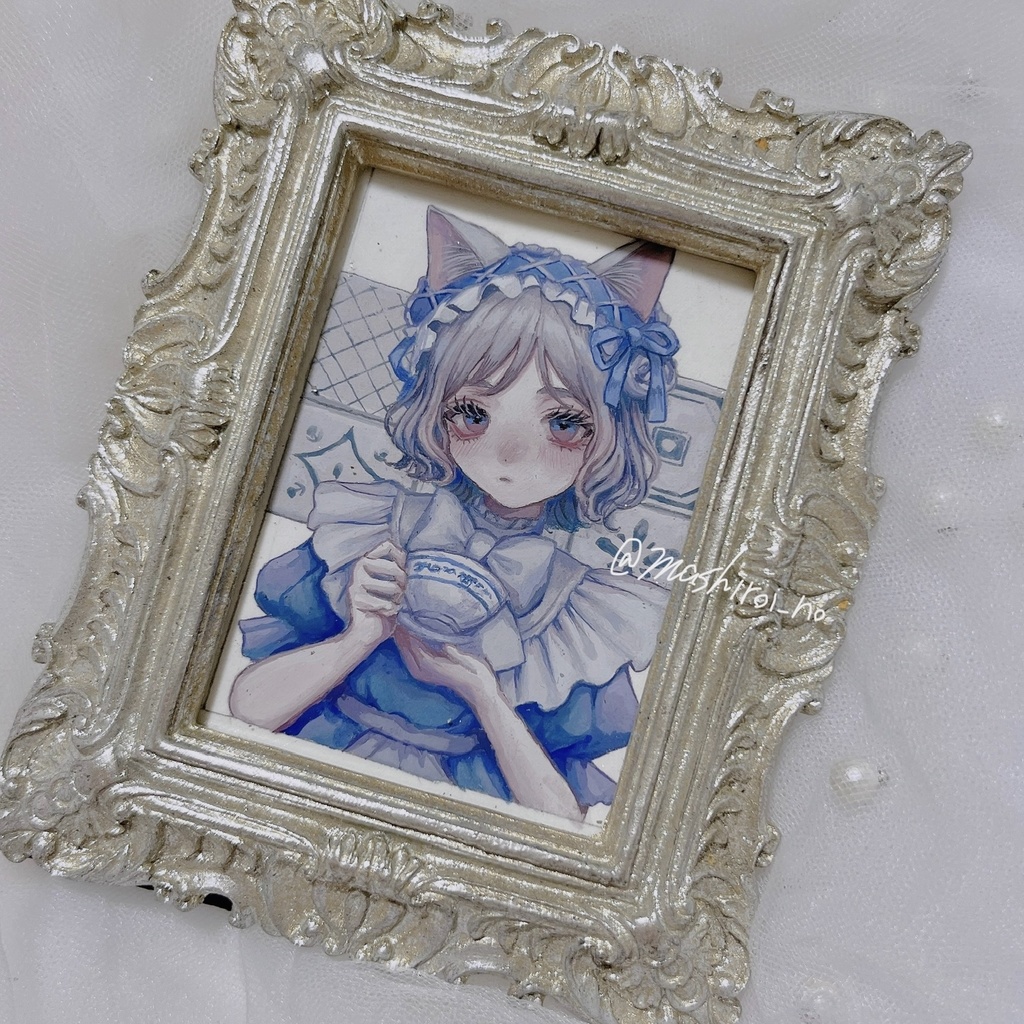 【値下げ】原画「Cat in blue dress」
