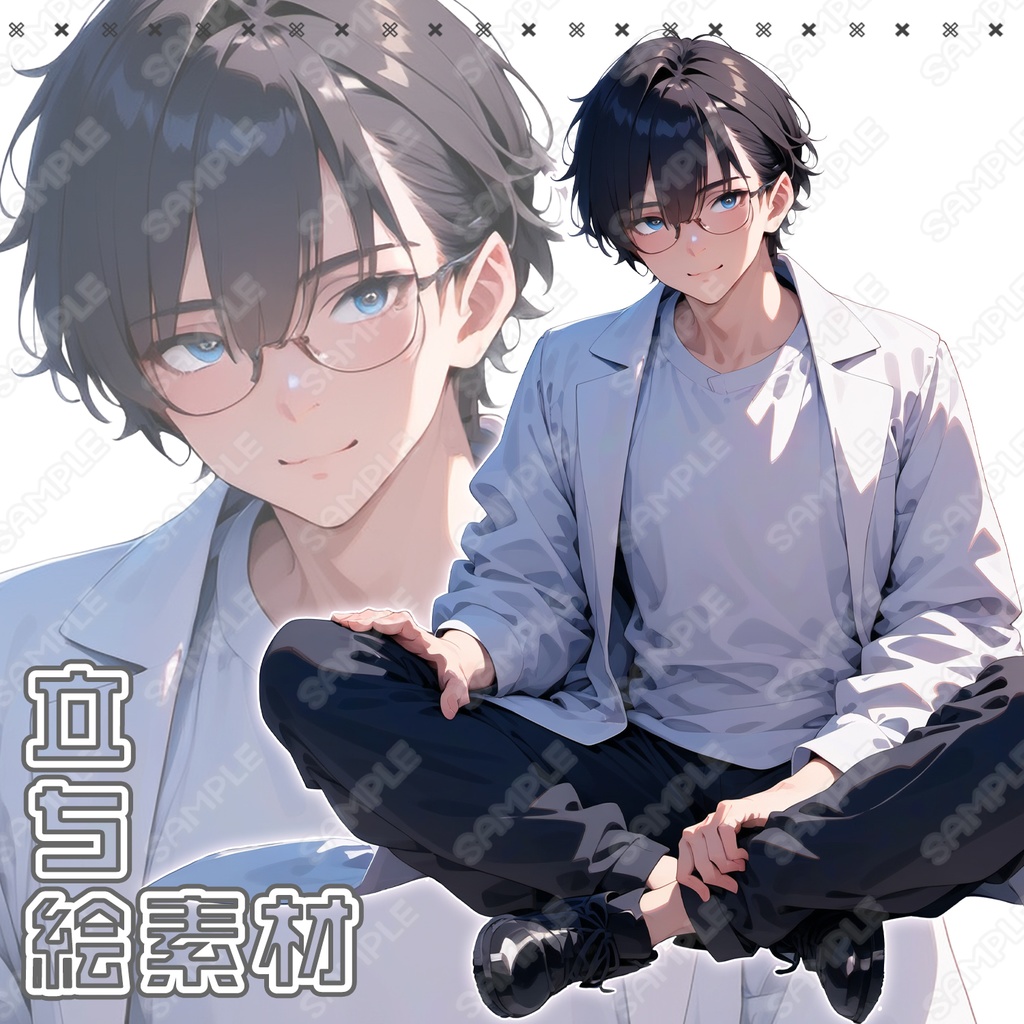 【012】立ち絵素材_黒髪青年_白衣_眼鏡
