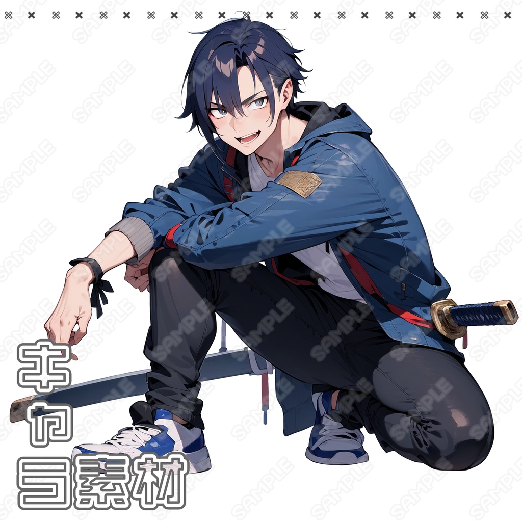 【025】キャラ素材_黒髪青年_日本刀