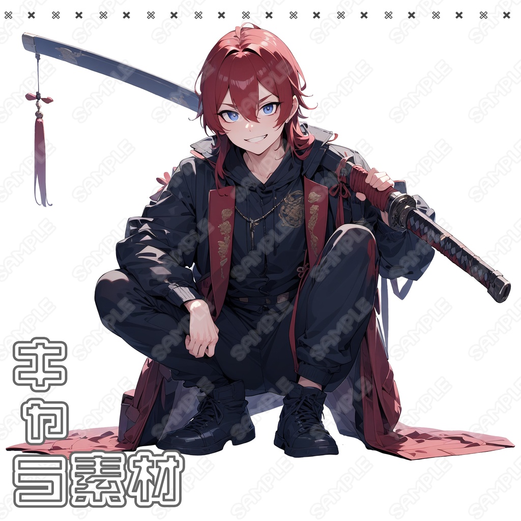 【027】キャラ素材_ヤンキー風少年_赤髪