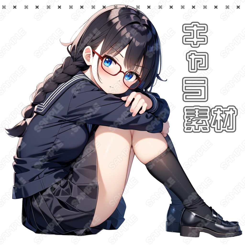 【037】キャラ素材_女子学生_黒髪_眼鏡