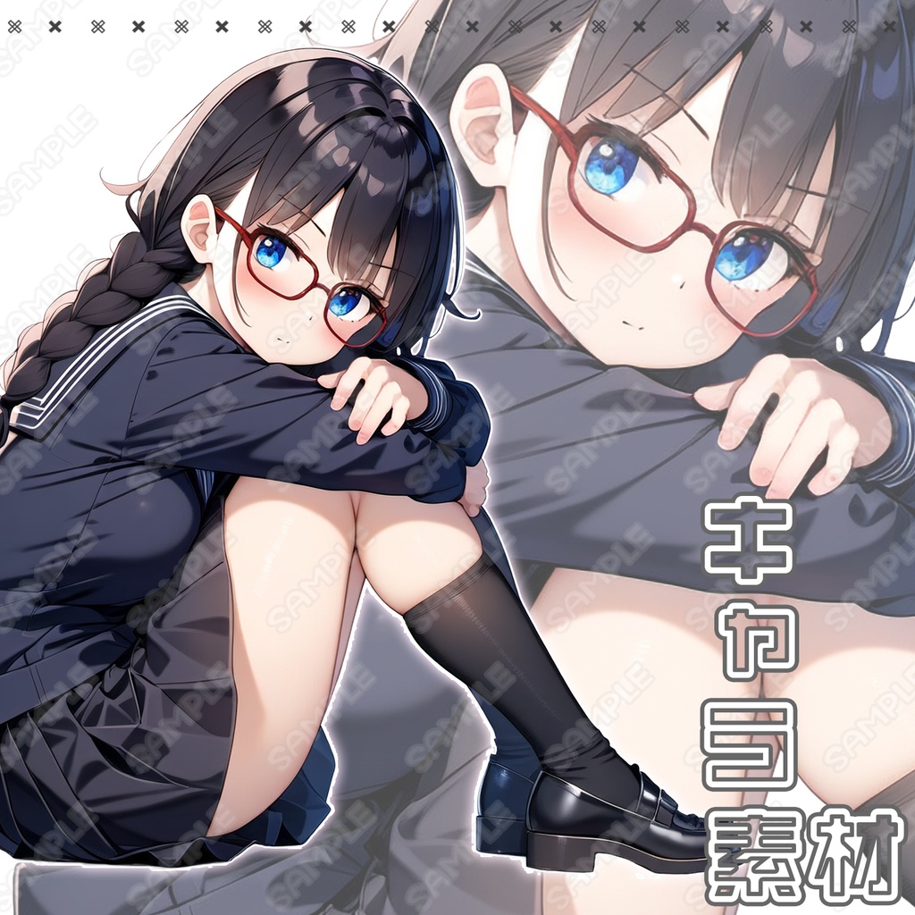【037】キャラ素材_女子学生_黒髪_眼鏡