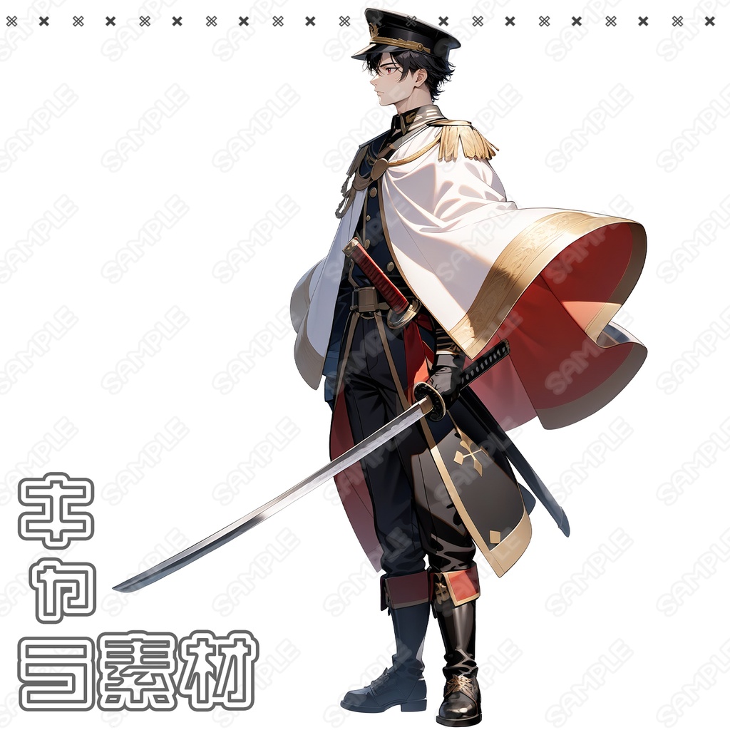 【044】キャラ素材_軍服風_男性_日本刀
