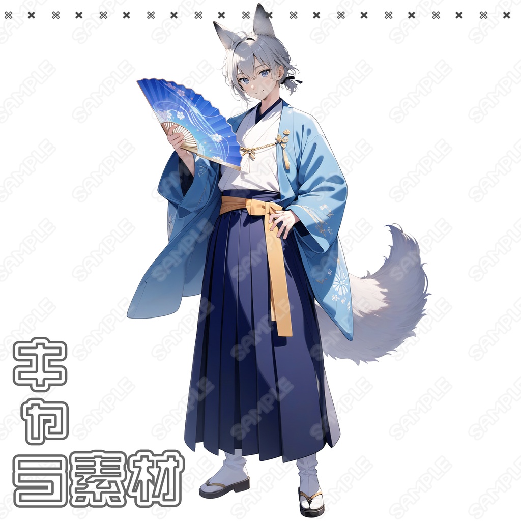 【045】キャラ素材_ケモ耳少年_銀髪