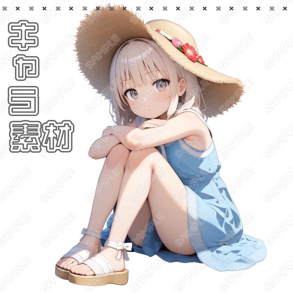 【047】キャラ素材_水色ワンピース_夏