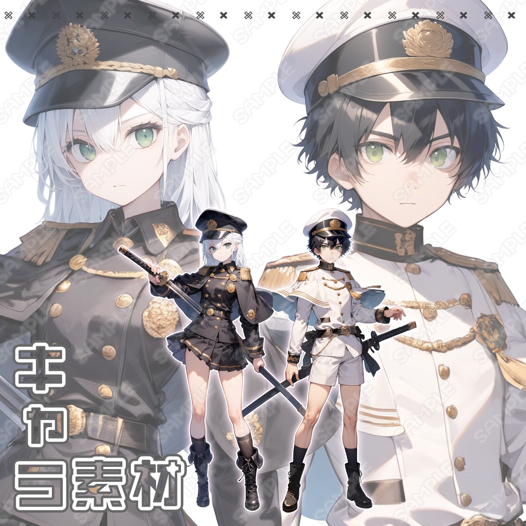 【067】キャラ素材_軍服風_少年少女セット