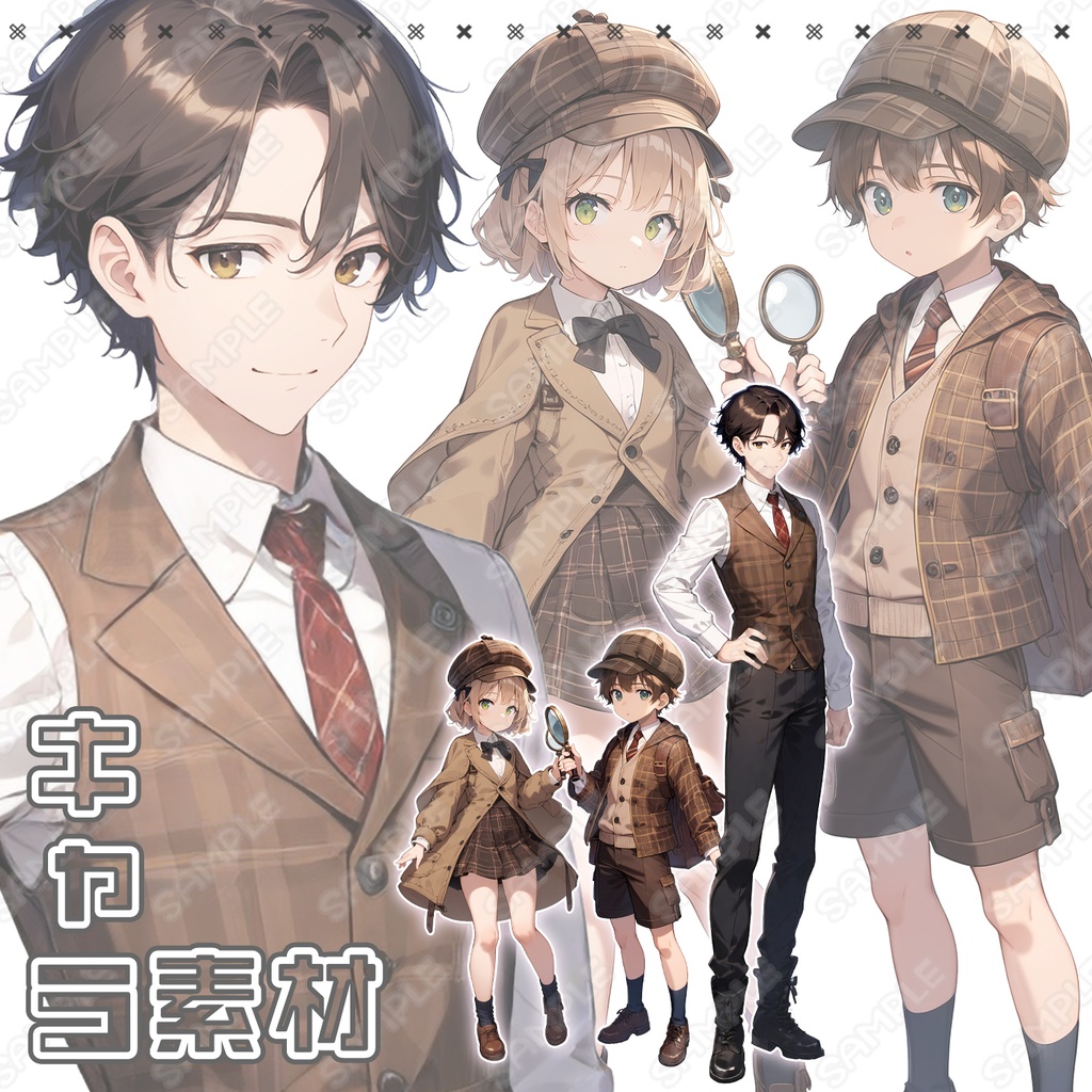 【073】キャラ素材_探偵風男性_助手付き_【3体セット】