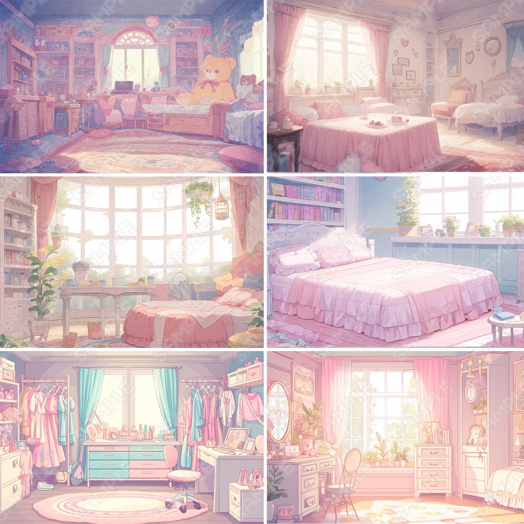 【BG010】かわいい系の部屋_背景素材_20枚セット