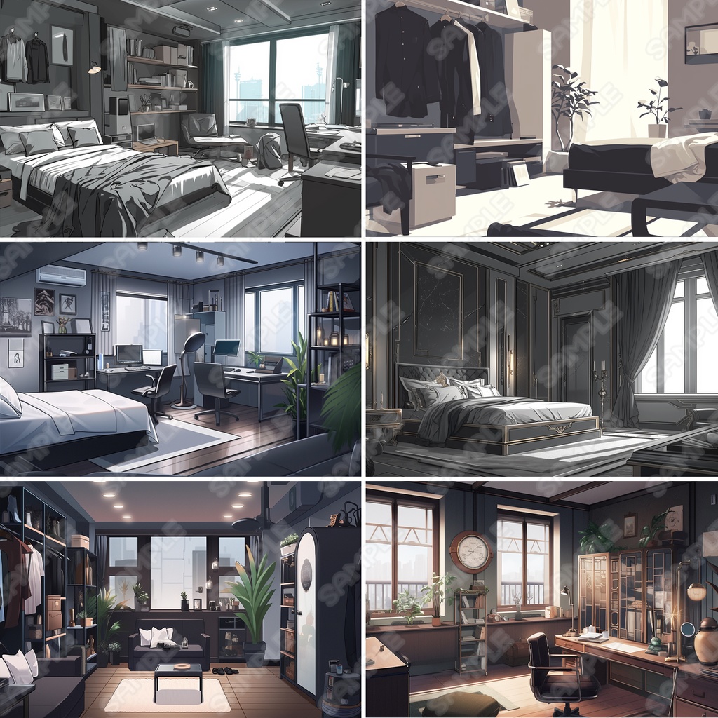 【BG012】クール系の部屋_背景素材_20枚セット