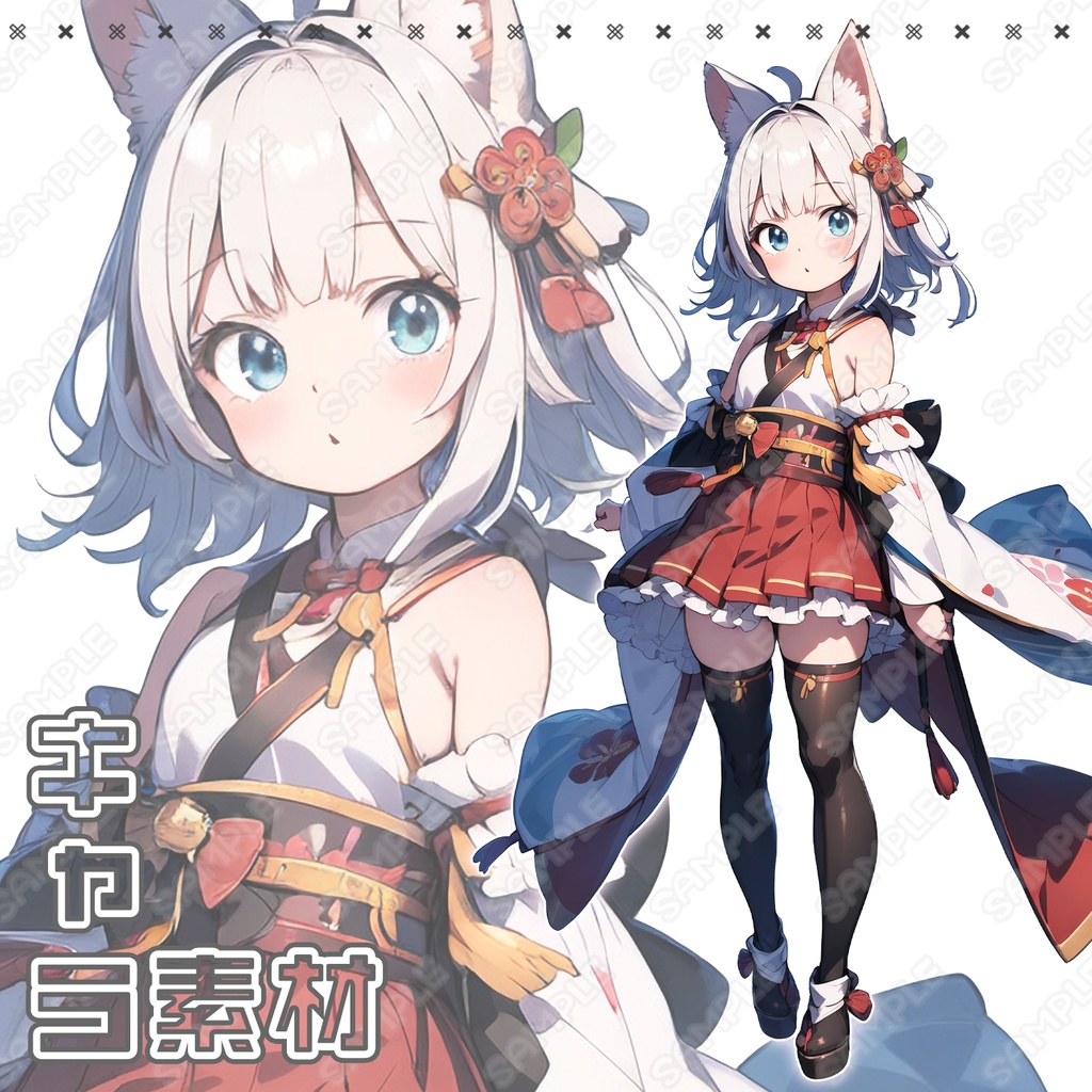 【125】キャラ素材_和装少女_ケモ耳_白