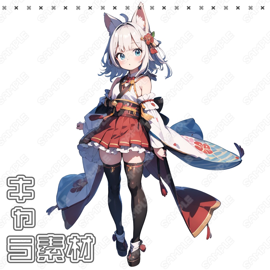 【125】キャラ素材_和装少女_ケモ耳_白