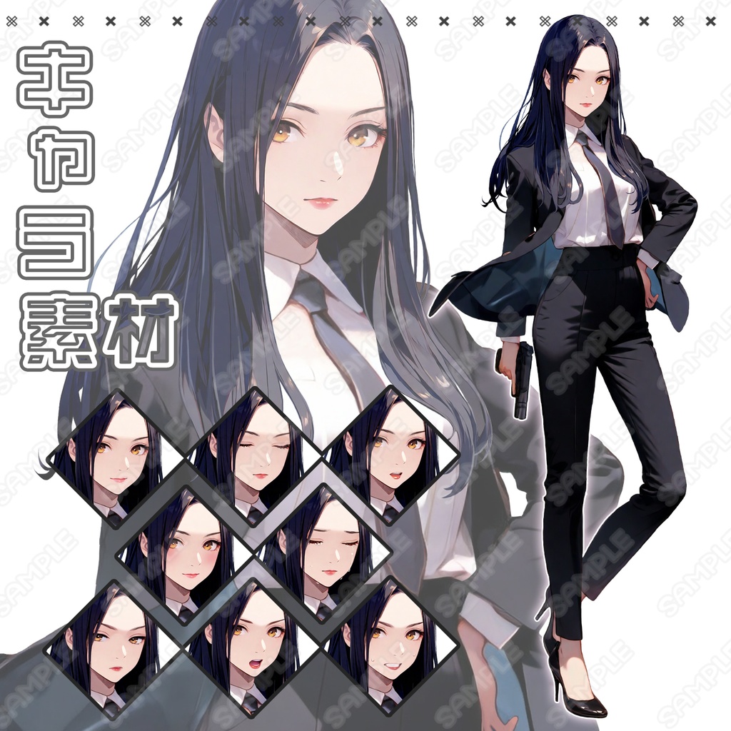 【147】キャラ素材_刑事風の女性_ハンドガン【表情差分8種】