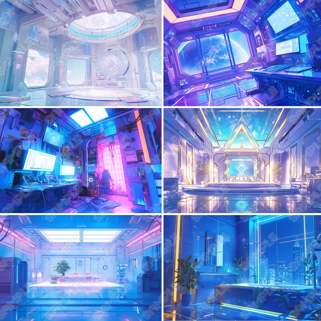 【BG018】サイバー系の街並み・部屋_背景素材_20枚セット